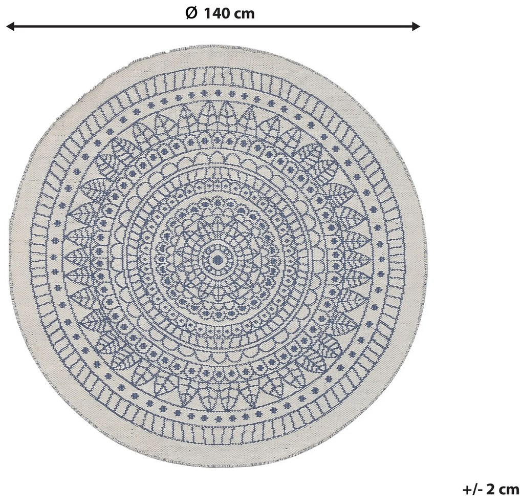 Okrúhly obojstranný vonkajší koberec ⌀ 140 cm modrá/biela YALAK Beliani