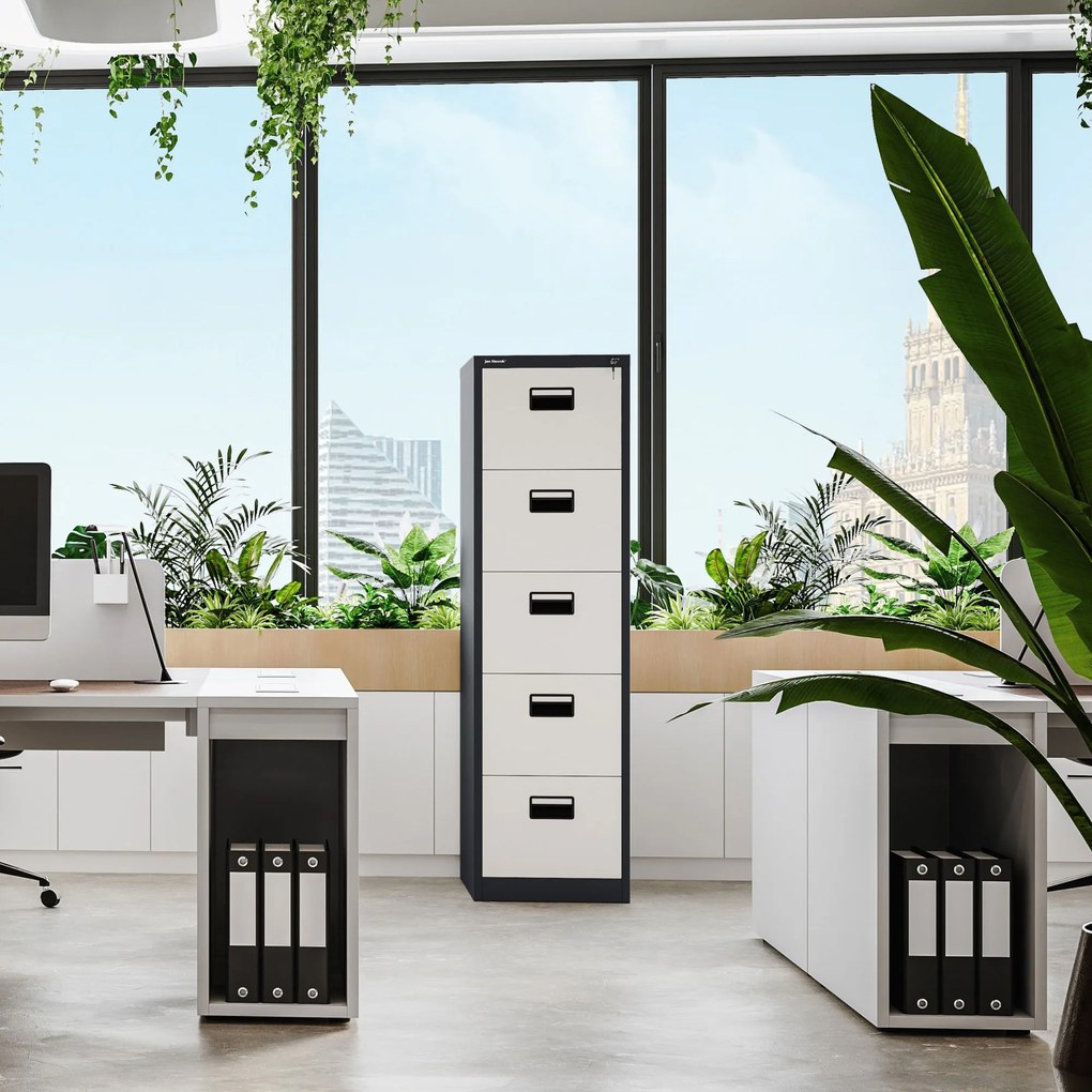 Kovová kartotéka, 5 zásuviek SARA V5, 460 x 1625.5 x 620 mm, antracitovo-biela