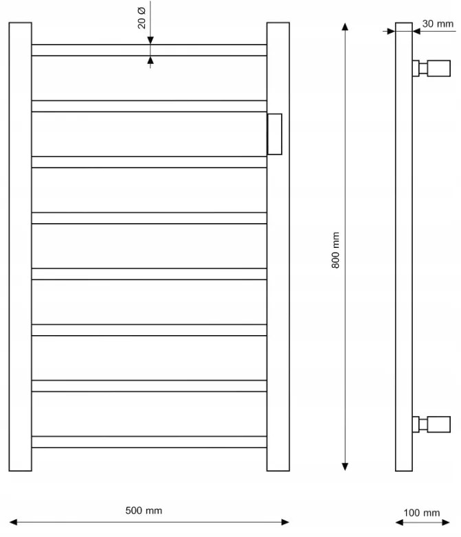 Erga Pago, elektrické vykurovacie teleso 500x800 mm s digitálnym termostatom na postavenie alebo na stenu, 200W, čierna matná, ERG-RESA/800/500/BLACK/EL