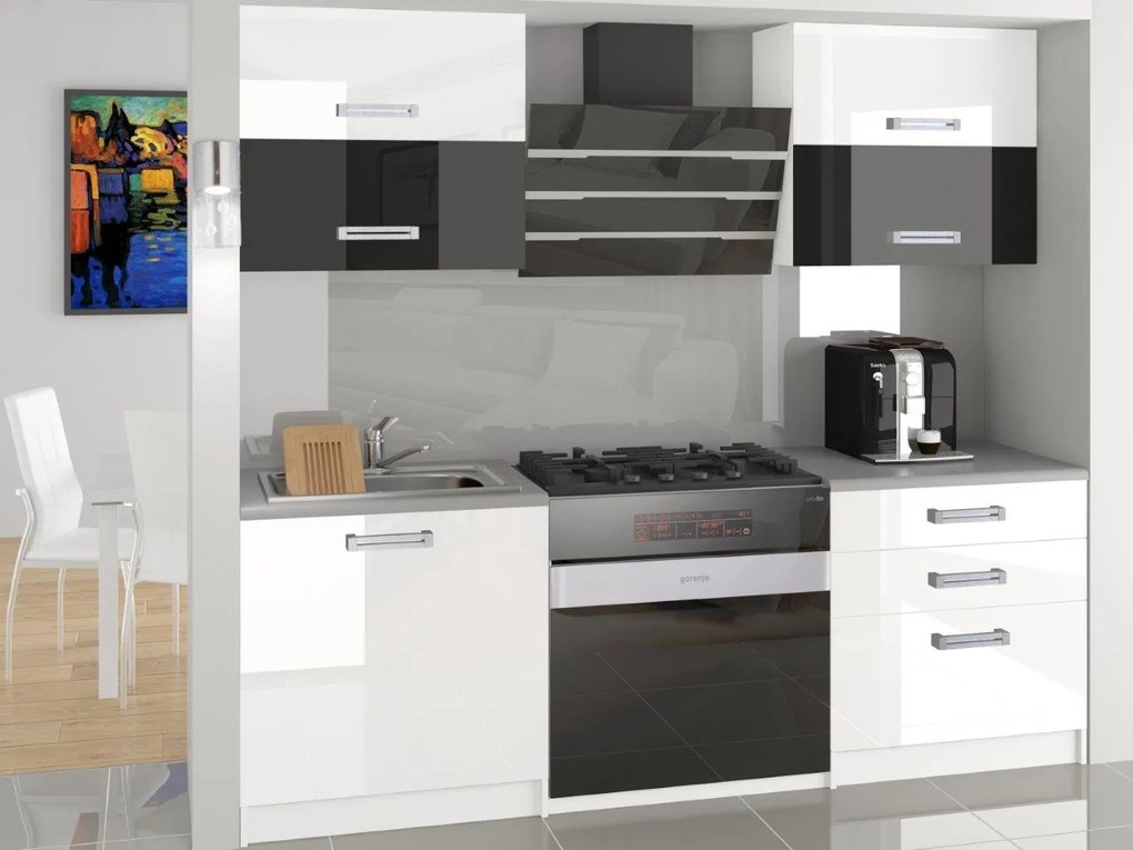 Kuchynská linka Belini 120 cm biely lesk / dub sonoma s pracovnou doskou Eleganta2 INF ELEGANTA2/2/WT/WBW/0/B1