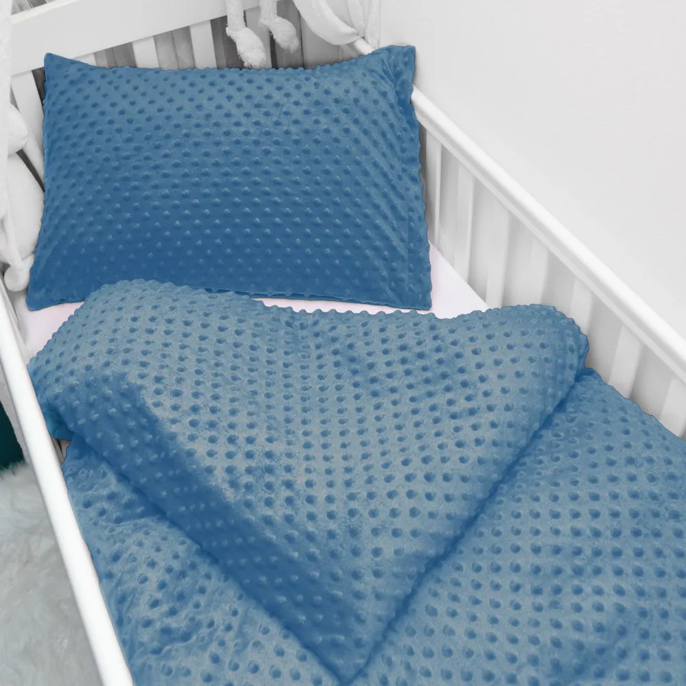 Biante Detské posteľné obliečky do postieľky Minky TOP 3D bodky MKP-044 Kovovo modré Do postieľky 90x120 a 40x60 cm