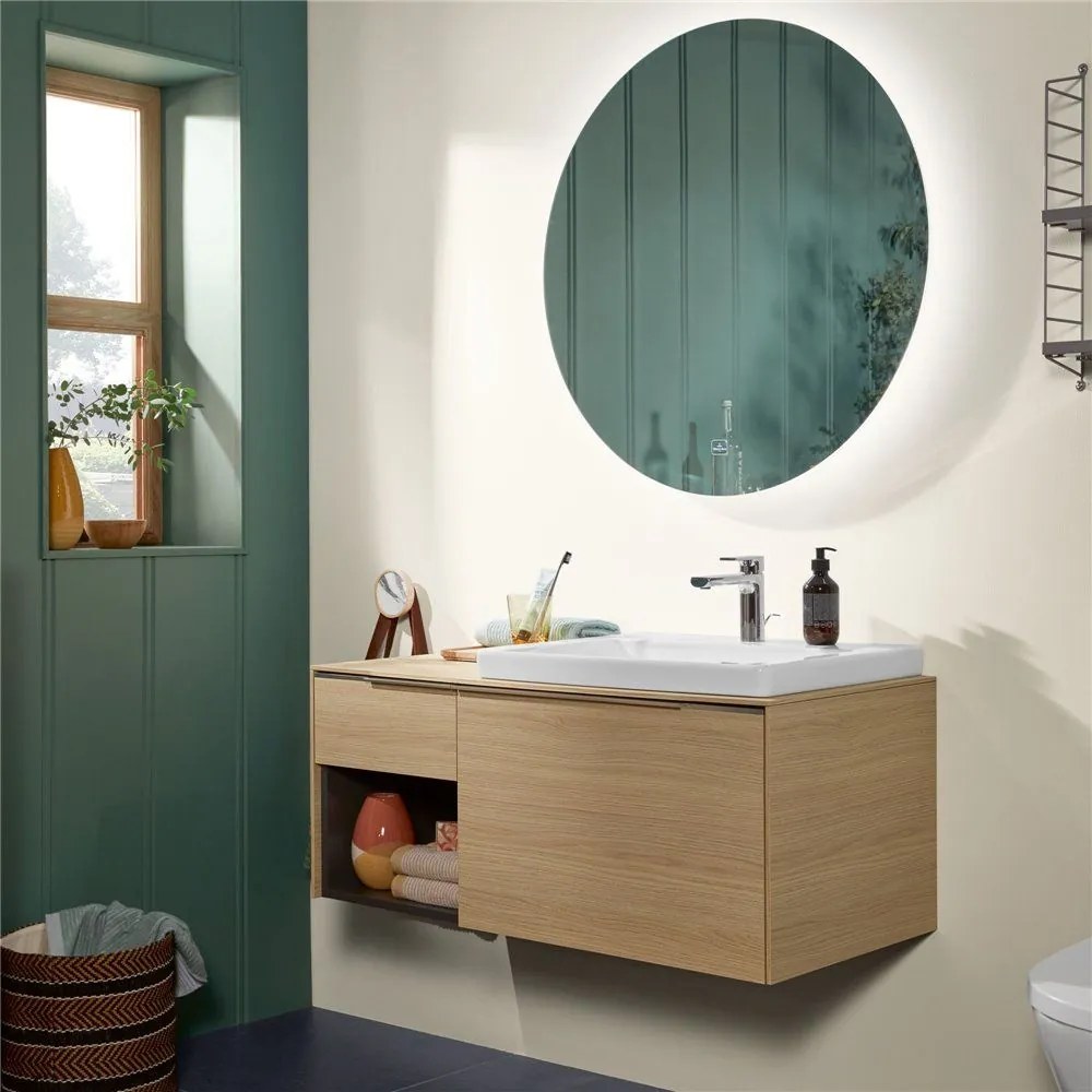 VILLEROY &amp; BOCH Subway 3.0 závesná skrinka pod umývadlo (umývadlo vpravo), 2 zásuvky + regálový prvok, 1001 x 516 x 422,5 mm, Nordic Oak, C57100VJ