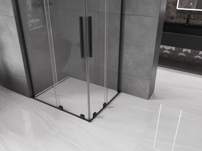 Mexen Velar L Duo, sprchový kút s posuvnými dverami 90 x 80 cm, 8mm číre sklo, čierna matná, 871-090-080-02-03-70