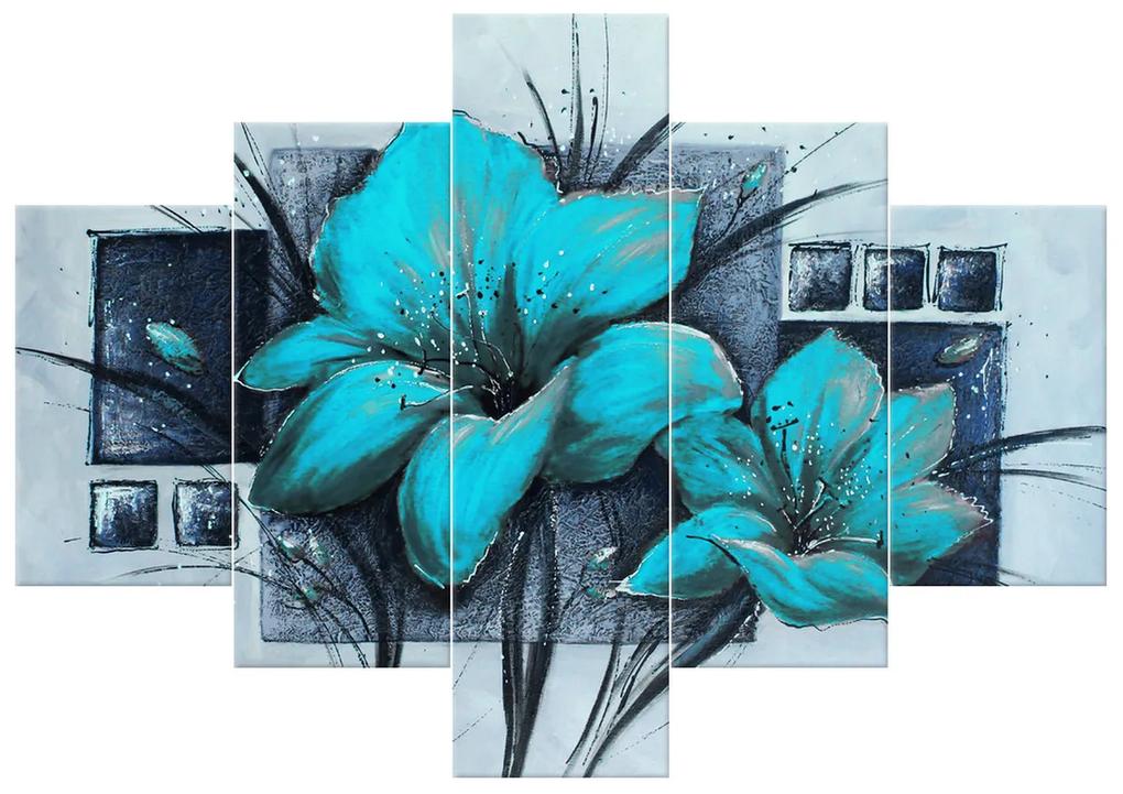 Gario Ručne maľovaný obraz Nádherné modré Vlčie maky - 5 dielny Rozmery: 100 x 70 cm