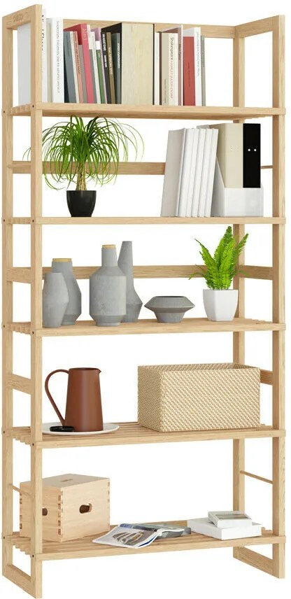 Drevený policový regál ÖLAND, 58x27x136cm, 5 políc, hnedá Casaria