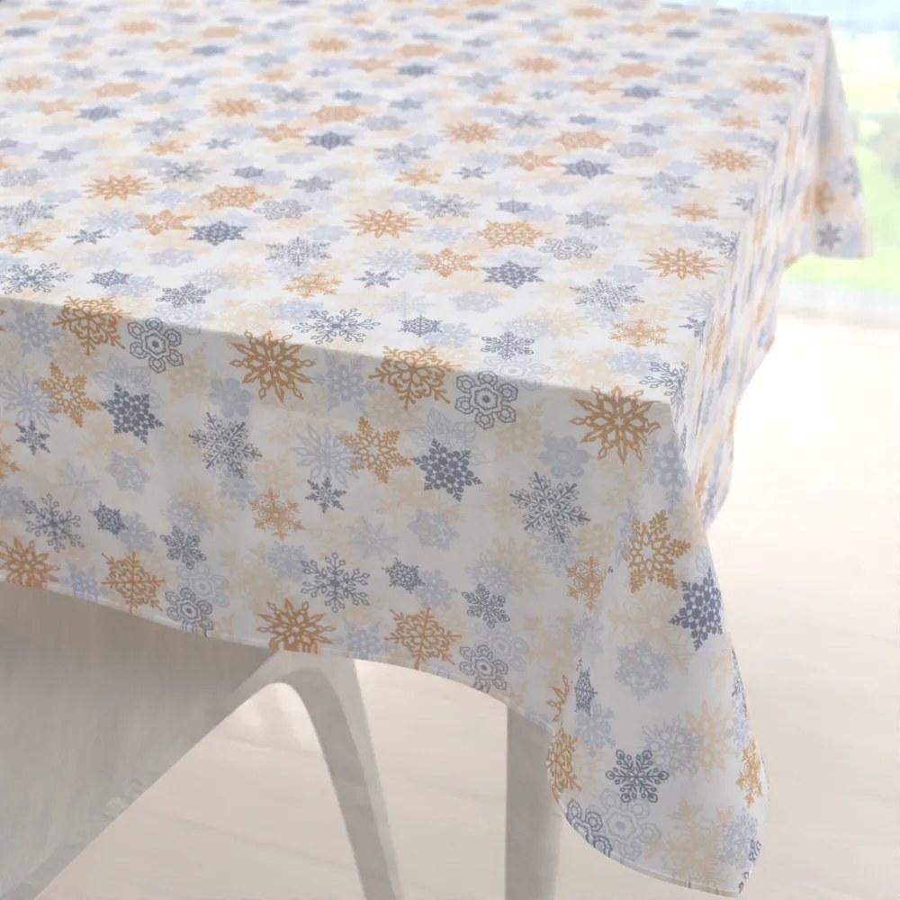 Biante Vianočný dekoračný štvorcový obrus PML-041 Modrosivé a béžové vločky 110x110 cm