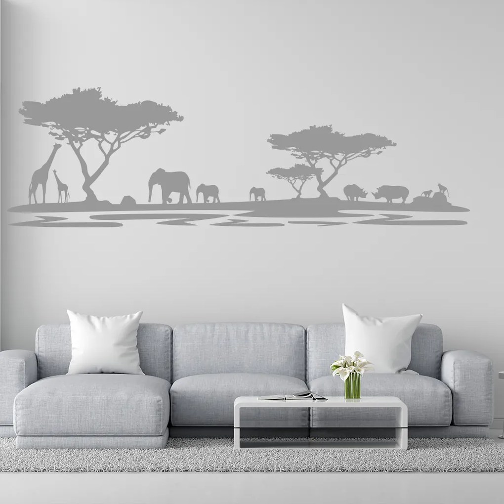 Veselá Stena Samolepka na stenu na stenu Africké safari Farba: hnedá, Veľkosť: 100 x 32 cm