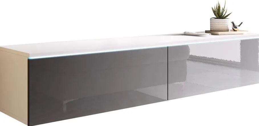 XXXLutz Nízka komod s LED, biela, sivá farba s vysokým leskom, 140/30/33 cm P & B - Online Only drobný nábytok - 002778000610