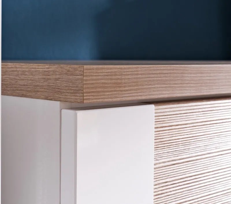 Vitrína Caracas typ 28, dub / biely lesk, s osvetlením