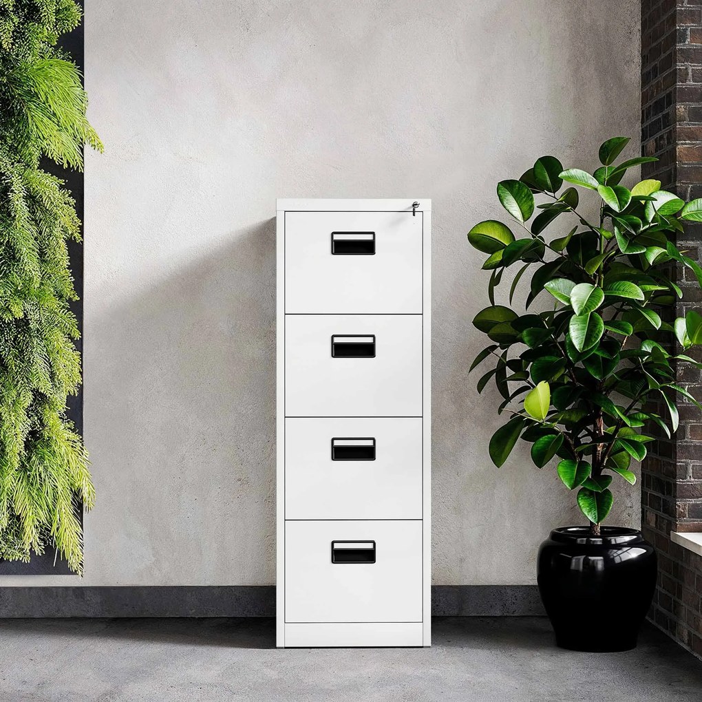 Kovová kartotéková skriňa so 4 zásuvkami, biela, 460x1320x620 mm: SARA