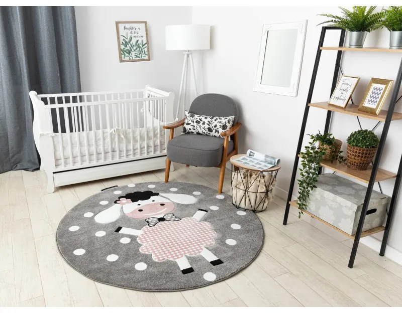Detský kusový koberec Petit Dolly sheep grey kruh, 120x120 (priemer) kruh, ružová, detská izba, Dywany Łuszczów