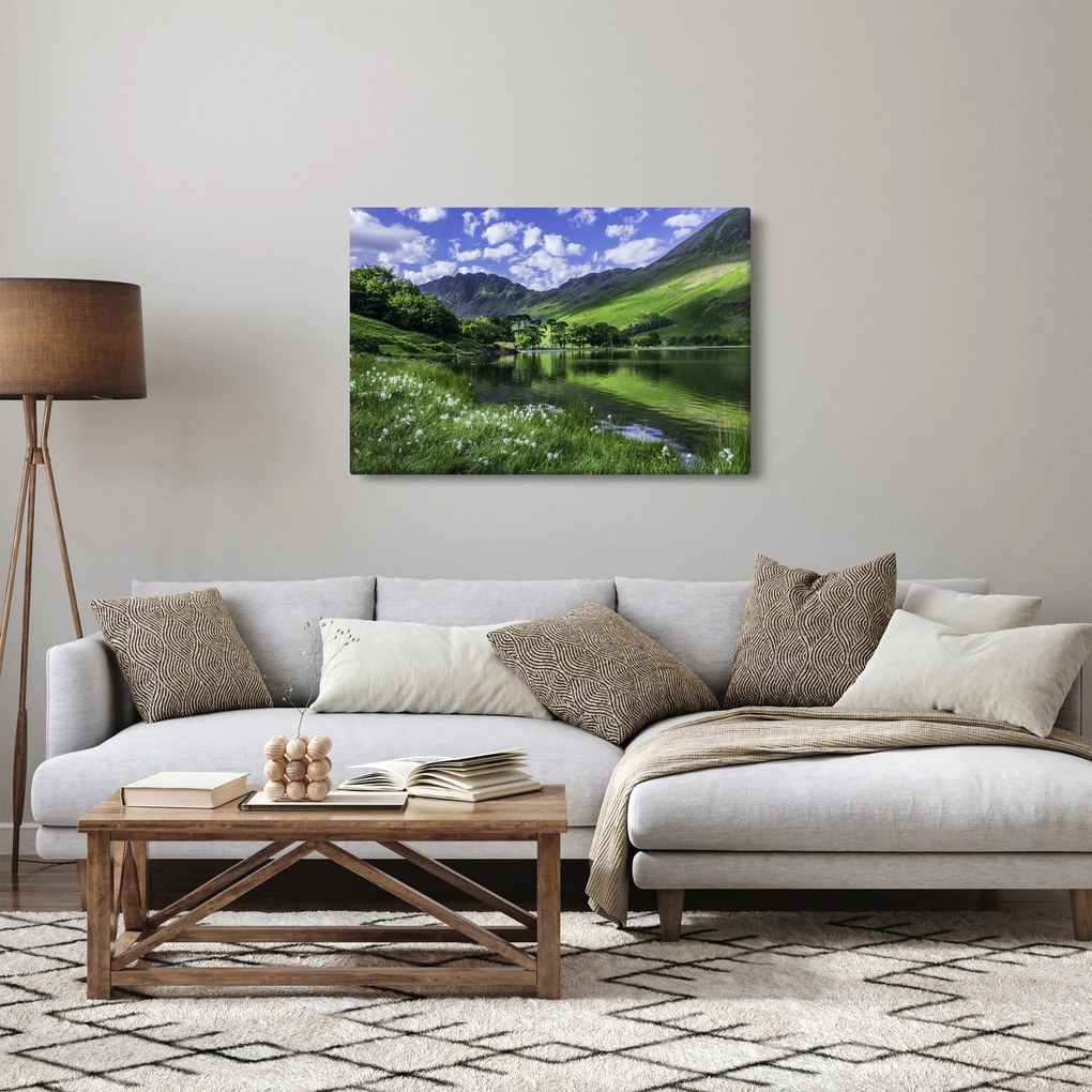 Obraz - Krajina s jazerom (90x60 cm)