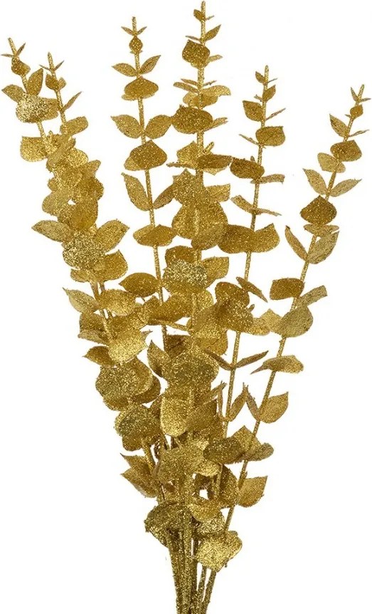 Vianočná zlatá umelá trblietavá vetvička eucalyptus - 9*8*46 cm