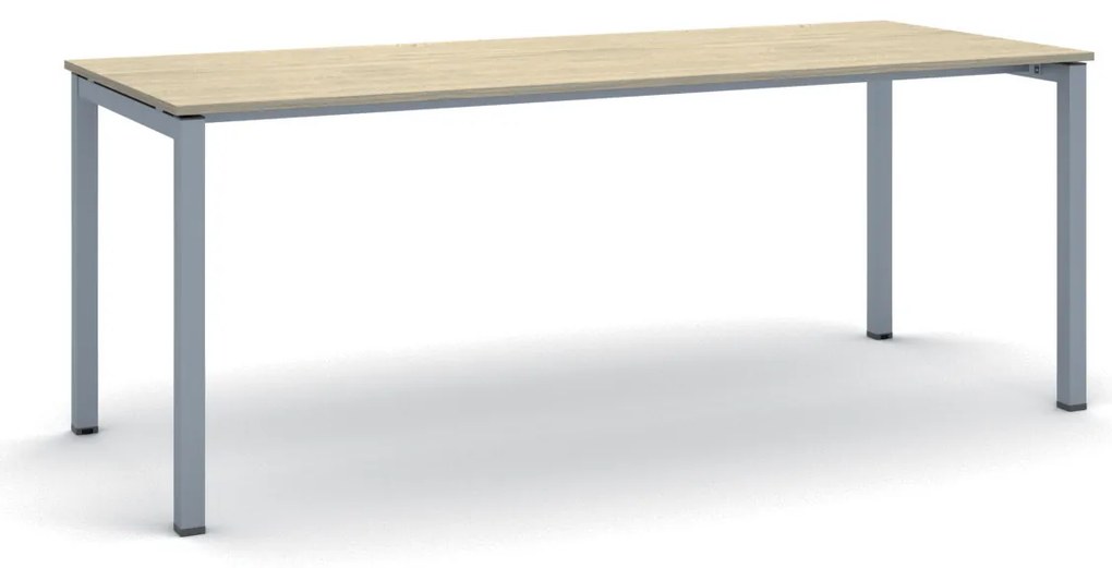 Rokovací kancelársky stôl PRIMO SQUARE, 200x80 cm, sivostrieborná podnož, dub prírodný
