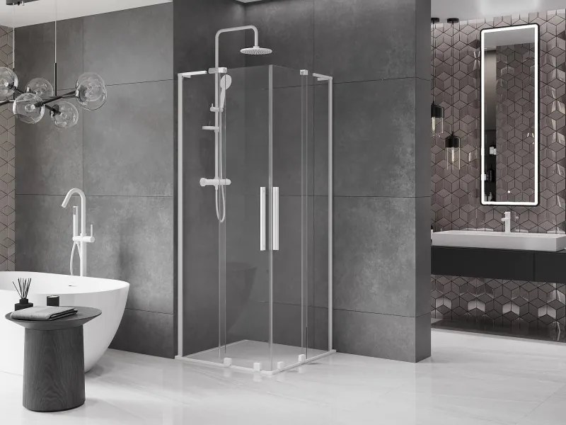 Mexen Velar L Duo, sprchový kút s posuvnými dverami 90 x 90 cm, 8mm číre sklo, biela matná, 871-090-090-02-03-20
