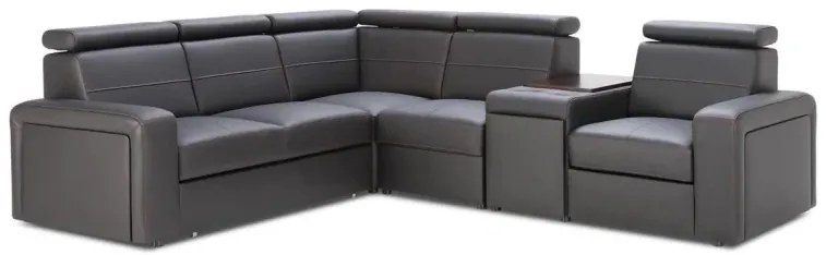 Kožená sedacia súprava LUCIO MAX, Ľavá, čierna (červená niť)