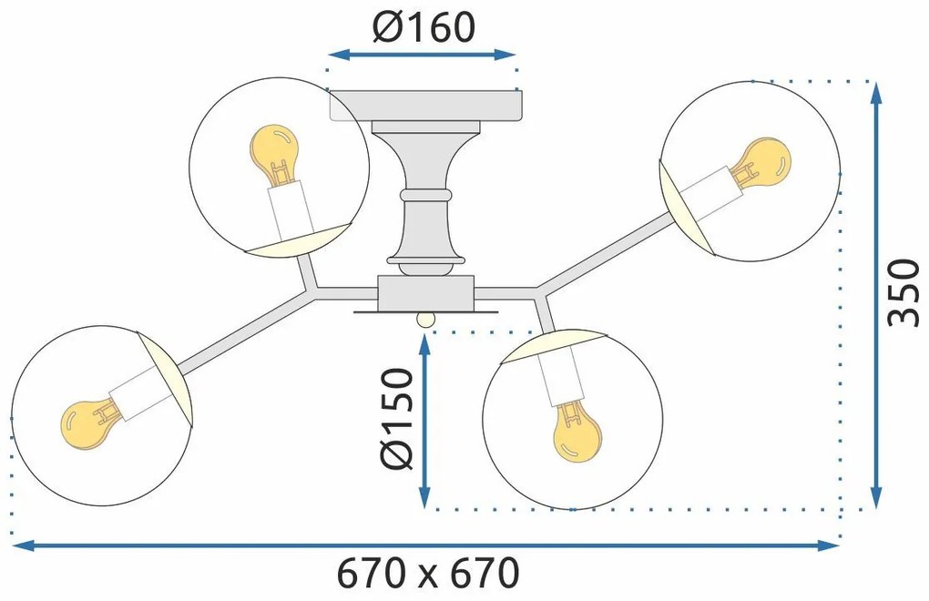 Toolight, stropné svietidlo 6xE27 APP1134-6C, čierna-zlatá, OSW-40107