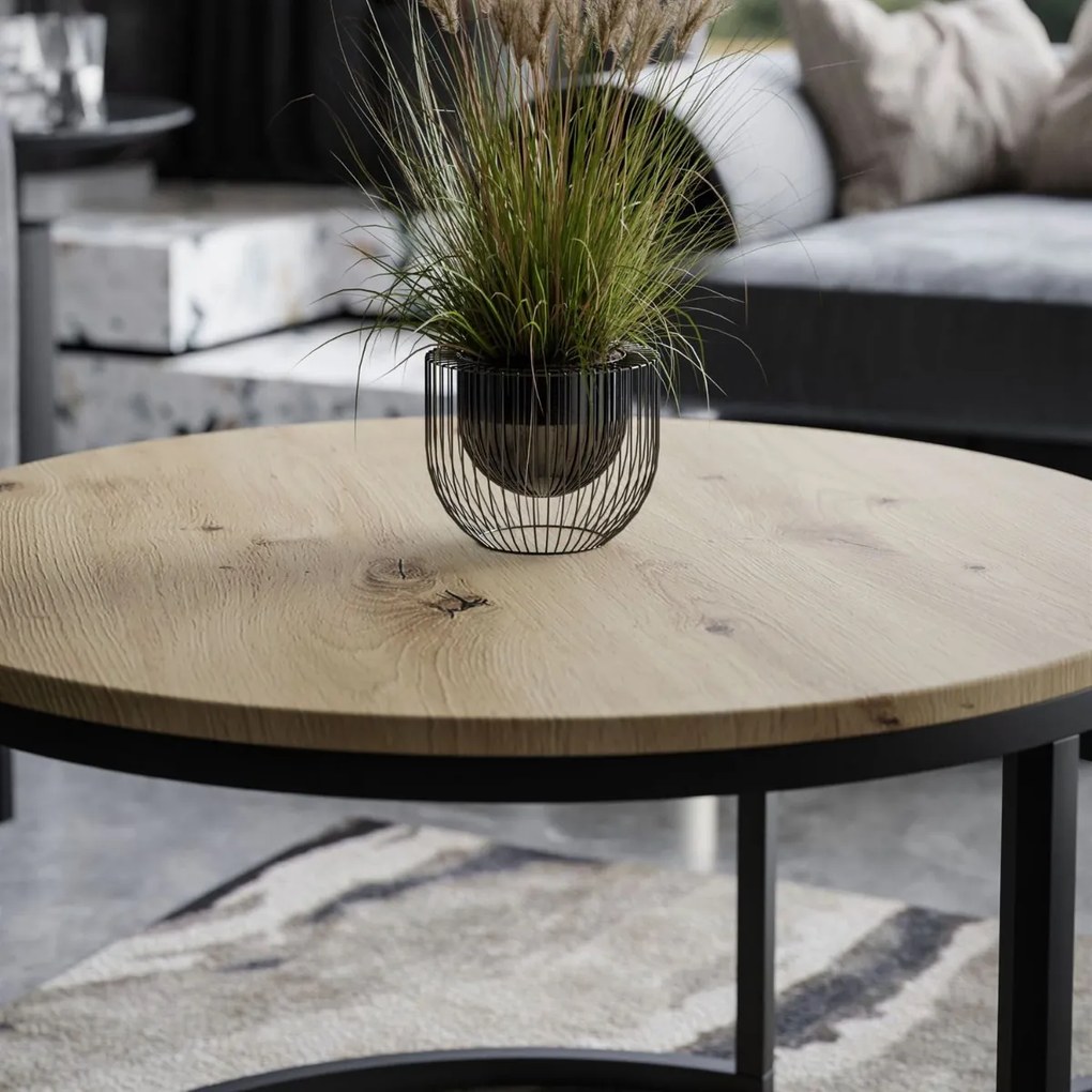 OKRÚHLY KONFERENČNÝ STOLÍK LEONARDO 2v1 DUB ARTISAN + ČIERNÝ MATNÝ 50/70