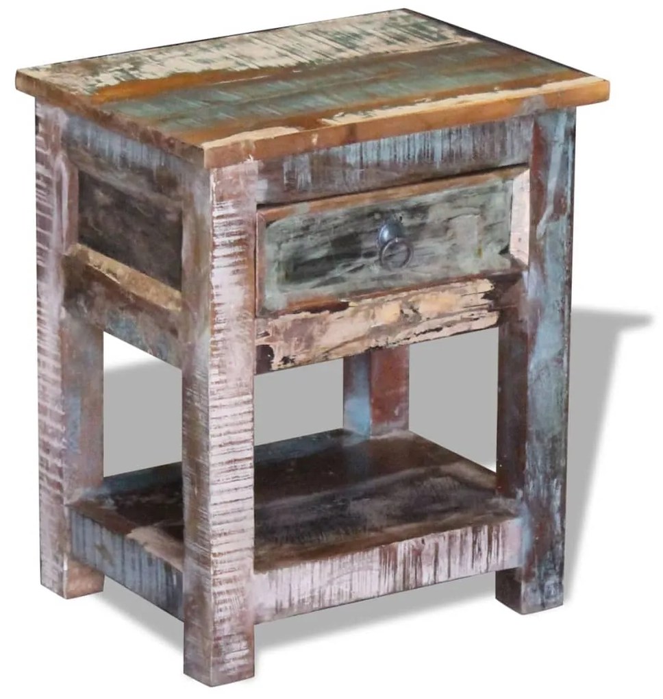 vidaXL Príručný stolík s 1 zásuvkou, recyklovaný masív 43x33x51 cm