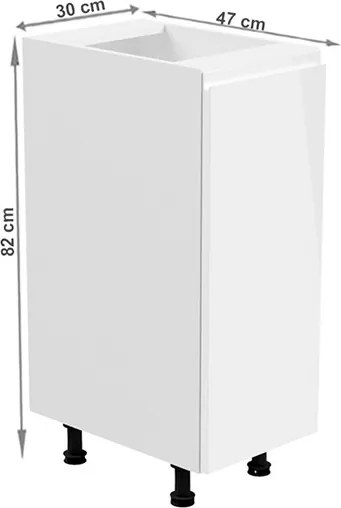 Dolná kuchynská skrinka Aurora D30 P - biela / sivý lesk