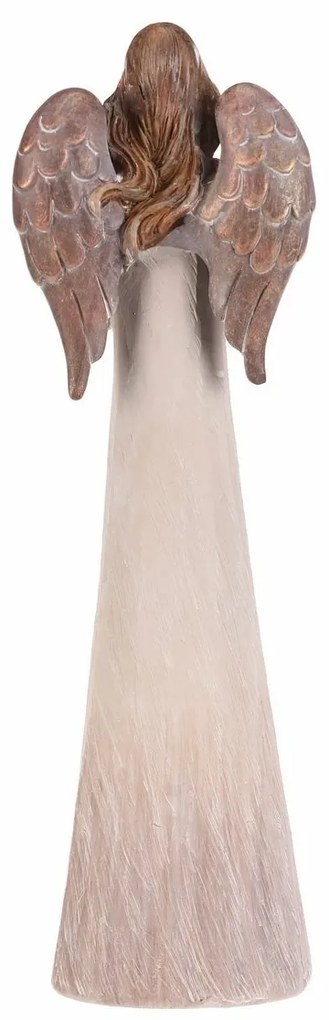 Polyresinový Anjel so srdcom 26 cm, béžovo-medená