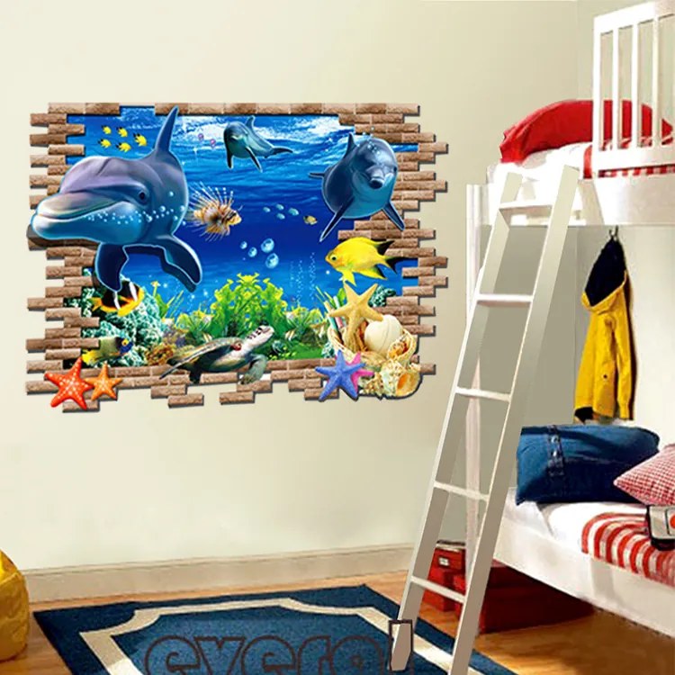 Veselá Stena Samolepka na stenu na stenu Roztomilé delfíny Veľkosť: 88 x 58 cm