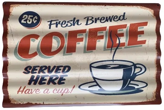 Nástenná kovová vlnka ceduľa Coffee - 59 * 39 cm