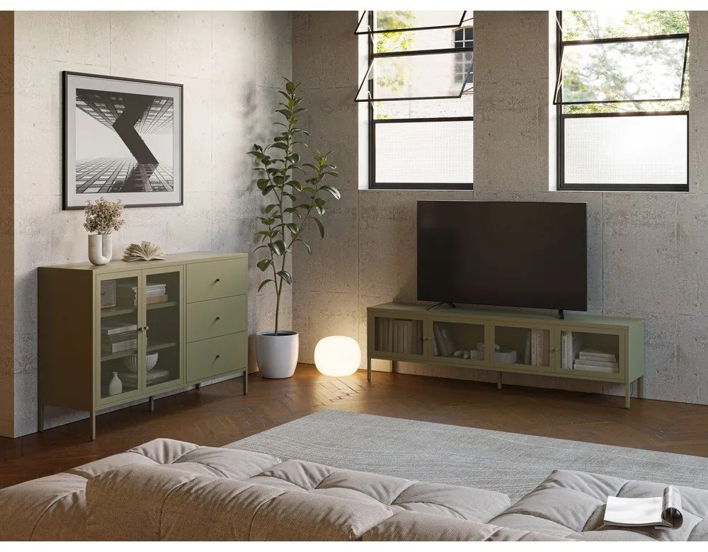 Zelený kovový TV stolík 160x50x35 cm Fayna – Marckeric