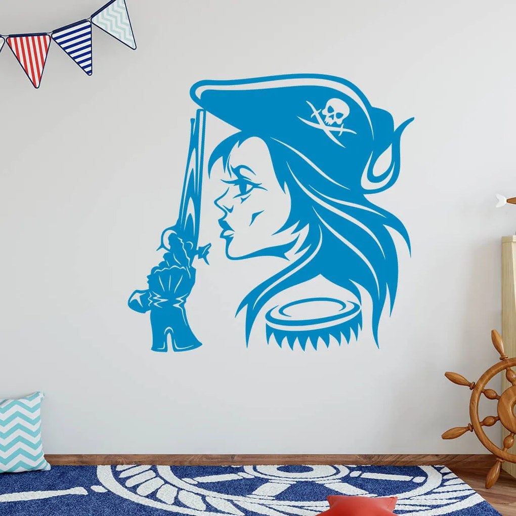 Veselá Stena Samolepka Hlava Pirátky Farba: bílá, Veľkosť: 80 x 80 cm