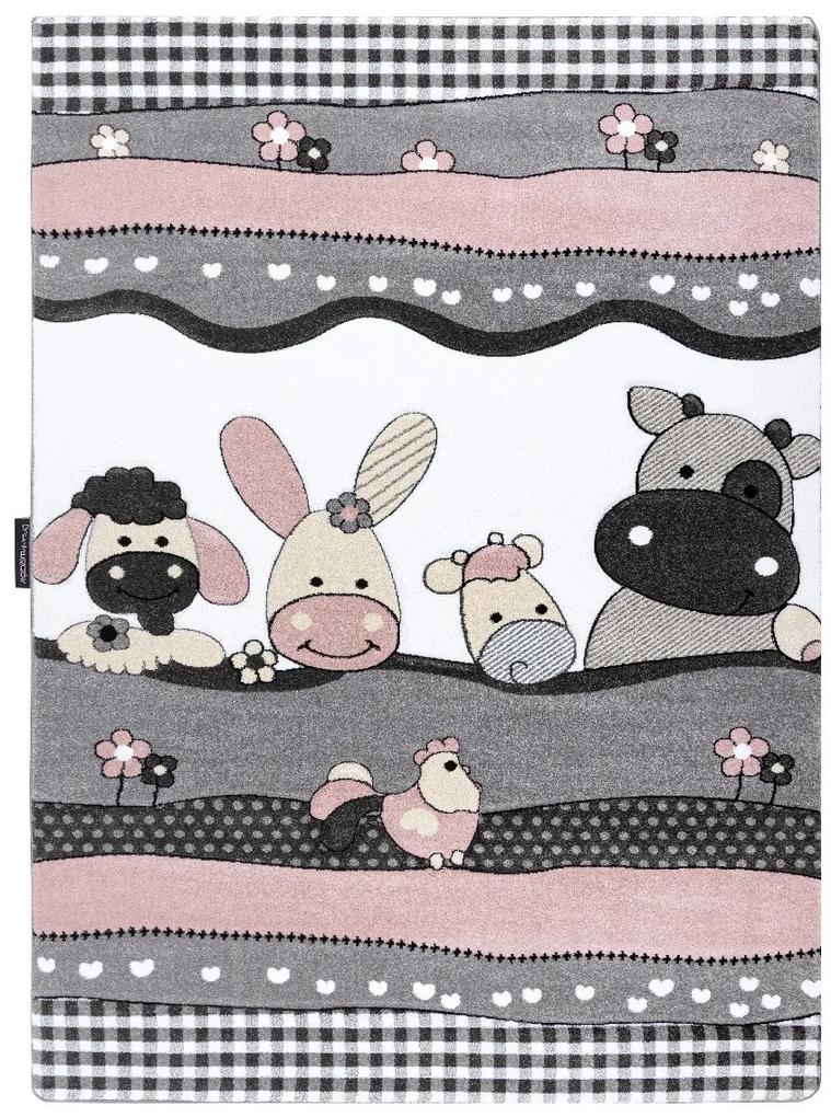 Dywany Łuszczów Detský kusový koberec Petit Farm animals pink - 200x290 cm