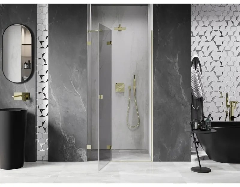 Mexen, Mexen Lunar ľavé otočné sprchové dvere 125 cm, transparentné, brúsené zlato - 834-125-000-55-00-L