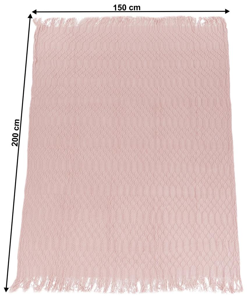 Kondela TEMPO-KONDELA SULIA TYP 2, pletená deka so strapcami, svetloružová, 150x200 cm