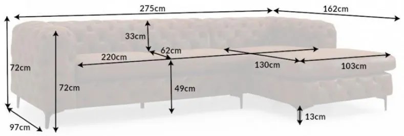 Invicta Interior - Rohová pohovka Chesterfield MODERN BAROQUE 275 cm pravá, starožitná hnedá