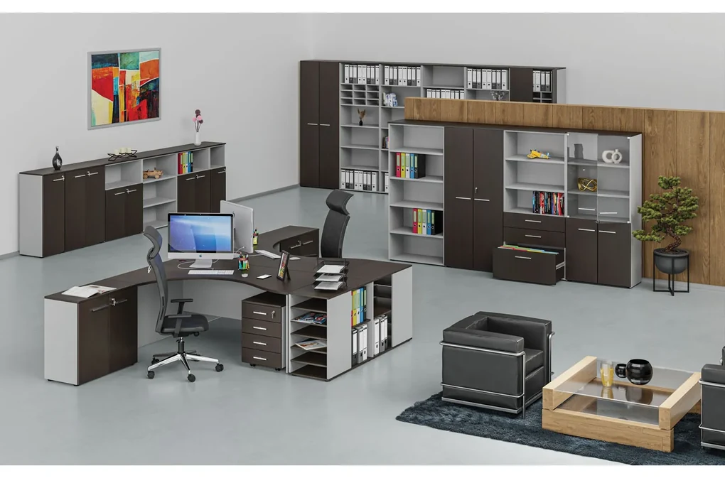 Kancelárska skriňa so zasúvacími dverami PRIMO GRAY, 800 x 420 x 2128 mm, sivá/wenge