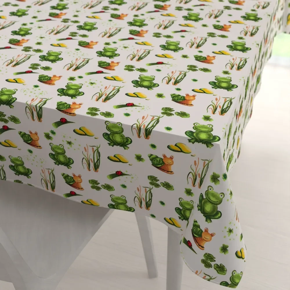 Biante Detský bavlnený obdĺžnikový obrus Sandra SA-609 Žabky a slimáky na bielom 140x160 cm