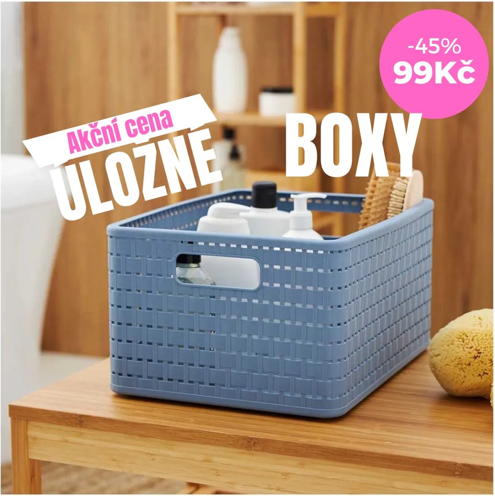 Rotho Plastový košík COUNTRY, rovný, modrý (18l - 37x28x19)