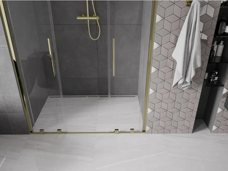 Mexen Velar Duo, posuvné dvere do otvoru 160x200 cm, 8mm číre sklo, zlatá lesklá, 871-160-000-02-50