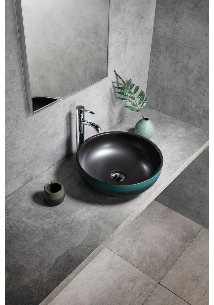 Čierne/tyrkysové keramické okrúhle umývadlo ø 41 cm Priori – Sapho