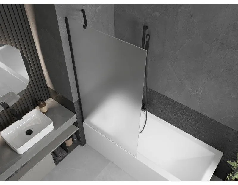 Mexen Next, vaňová zástena 1-krídlová 90 x 150 cm, fixné krídlo, 6 mm námraza sklo, čierny profil, 895-090-000-00-30-70