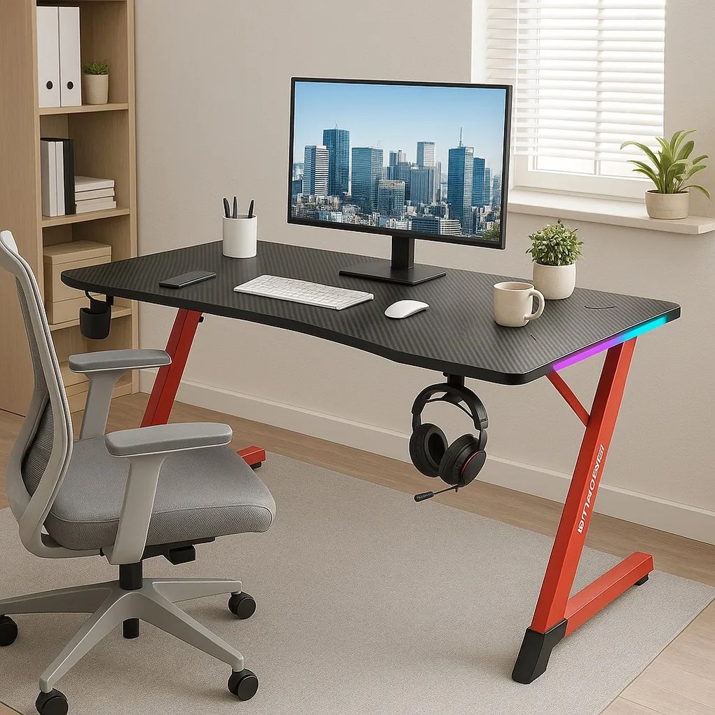 Herný stôl s podsvietením BG01 čierno-červený 120 cm