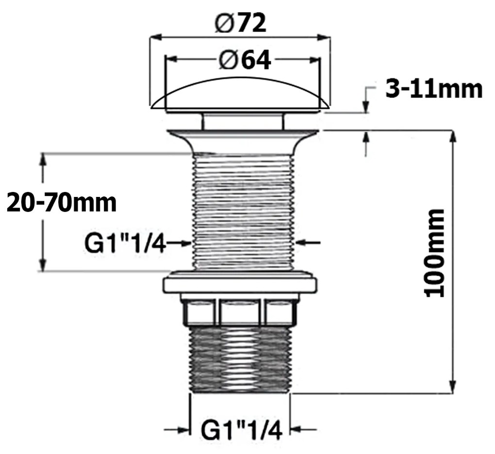 Sapho Sapho, umývadlová výpust 5/4" click-clack, keramická krytka, tl.20-70mm, čierna, 38TP0163I