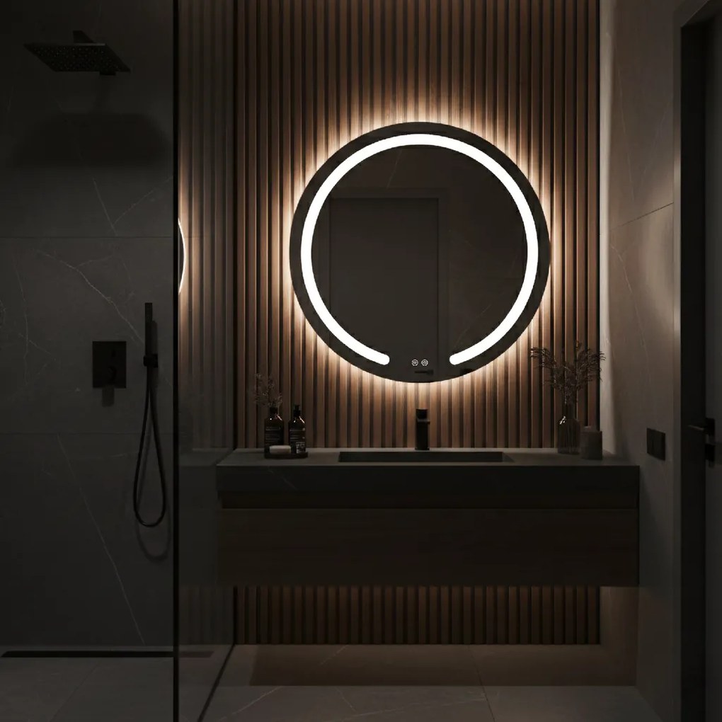 Rea Zrkadlo Modern ⌀80 cm s vyhrievaním a regulovateľným LED osvetlením HOM-00906