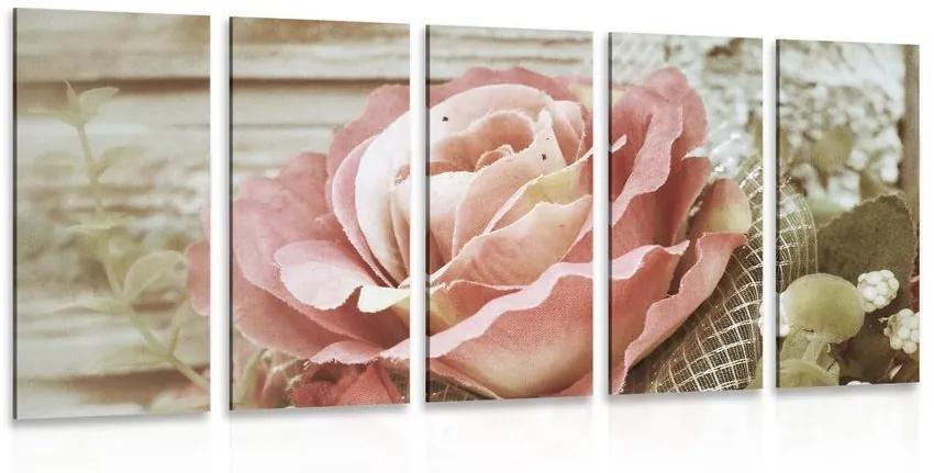 5-dielny obraz elegantná vintage ruža - 200x100