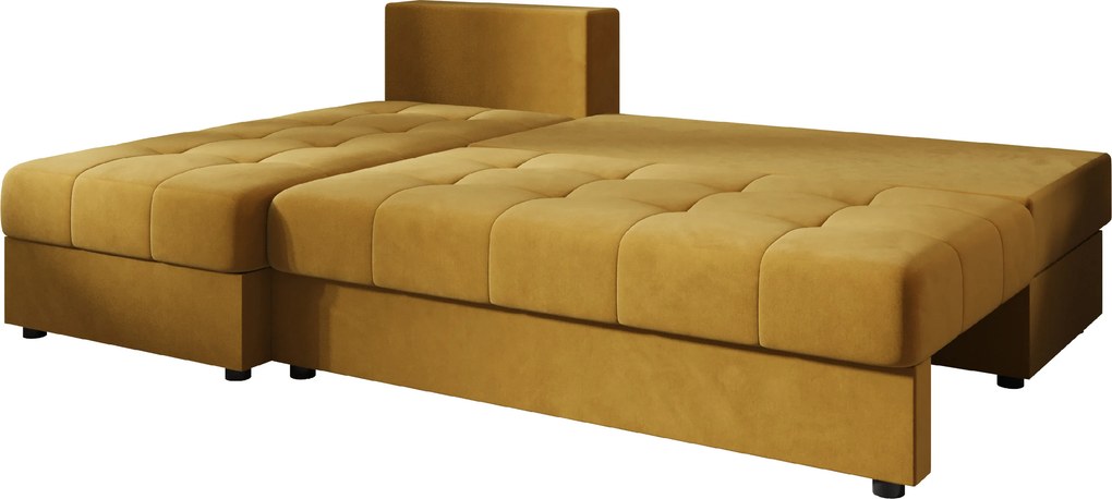 Rozkladacia obojstranná sedacia súprava do L VENORIA SLIM 200x143 cm, horčicová + 2 vankúšiky ZDARMA
