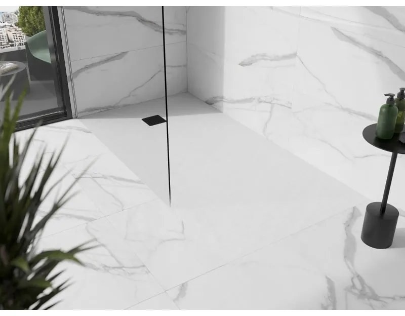 Mexen Stone+, obdĺžniková vanička z minerálneho kompozitu 180 x 80 cm, biela, čierna krytka, 44108018-B