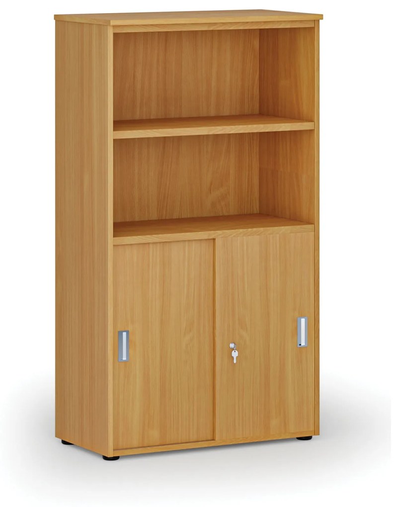 Kombinovaná kancelárska skriňa PRIMO WOOD, zasúvacie dvere na 2 poschodia, 1434 x 800 x 420 mm, buk