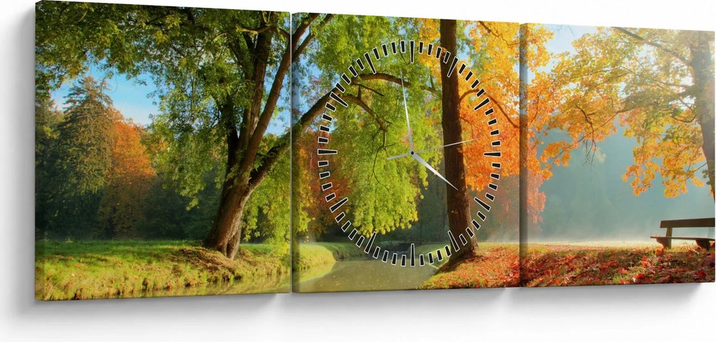 Obraz - Pokojná jesenná krajina (s hodinami) (90x30 cm)