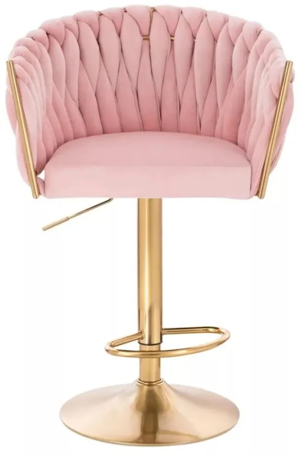 LuxuryForm DESIGN Barová stolička NORDEN VELUR na zlatom tanieri - ružová