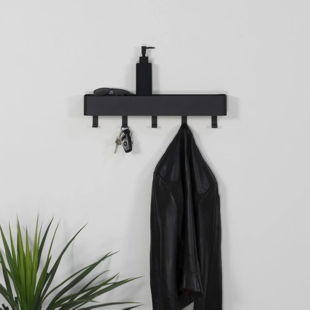 Čierny kovový nástenný vešiak s poličkou Dax Play – Spinder Design