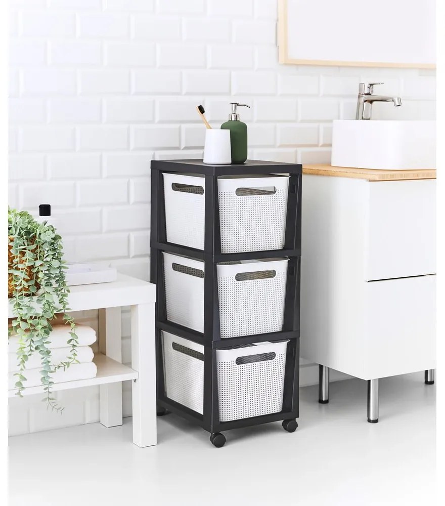 Bielo-čierny plastový pojazdný regál 30x77 cm Brisen - Rotho